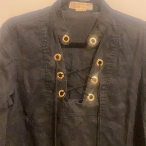 MICHAEL Michael Kors Black and Gold Linen Swim/Beach Coverup